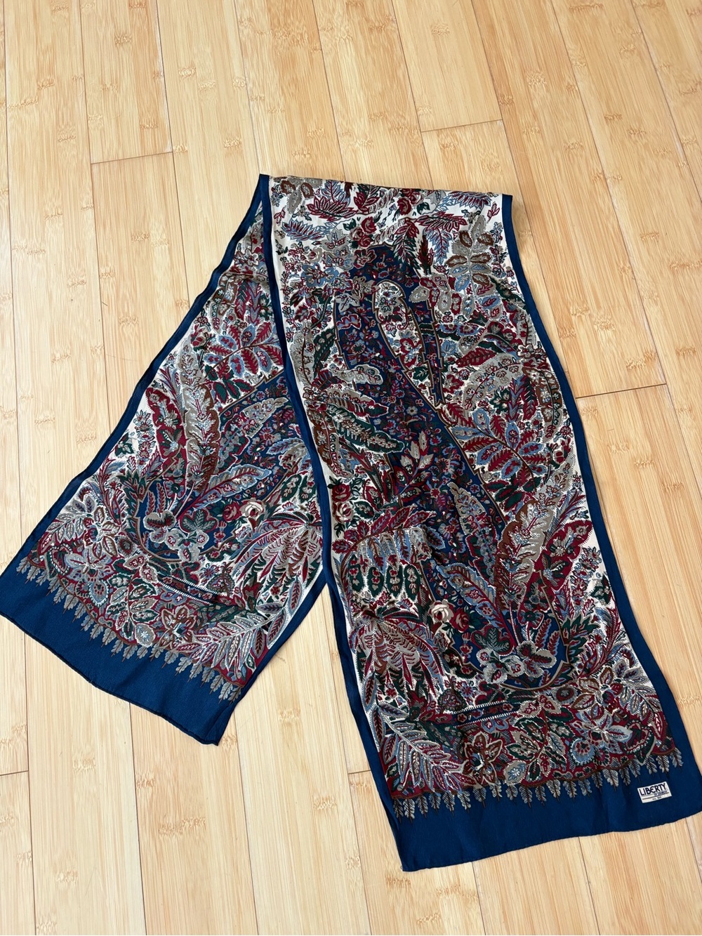 Liberty of London Silk  Floral Long Scarf in Navy, Burgundy & Cream